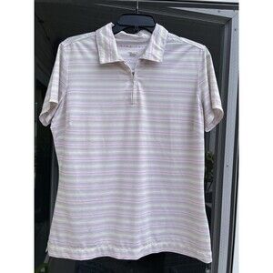 Nike Golf FIT DRY Polo Shirt Womens L Striped Top Short Sleeve 1/4 Zip Collared